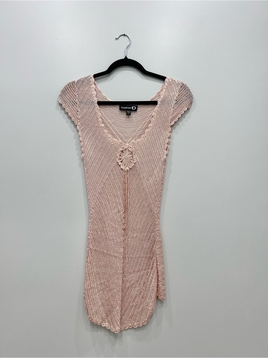 bebe Dresses & Skirts - Vintage Y2K Bebe O Baby Pink Crochet Knit Fairy Tunic Top Mini Dress with beads